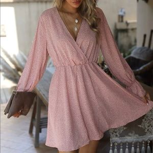 Cute Pink Dress! - Long sleeved, dusty pink, polka dot, flowey, spring, church